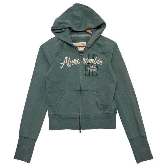 Vintage Abercrombie Fitch Womens Large Green Hoodie Full Zip Spell Out Retro Y2K - Picture 1 of 14